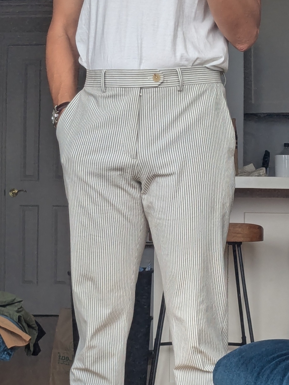 Banana Republic Tailored Men's Striped Cream & Black Dress Pants